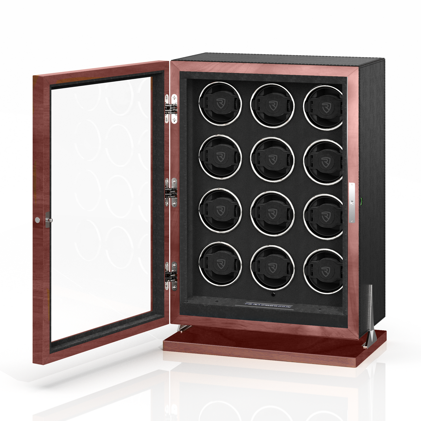 Rotelux Eiffrelia 12-slot watch winder, left perspective open