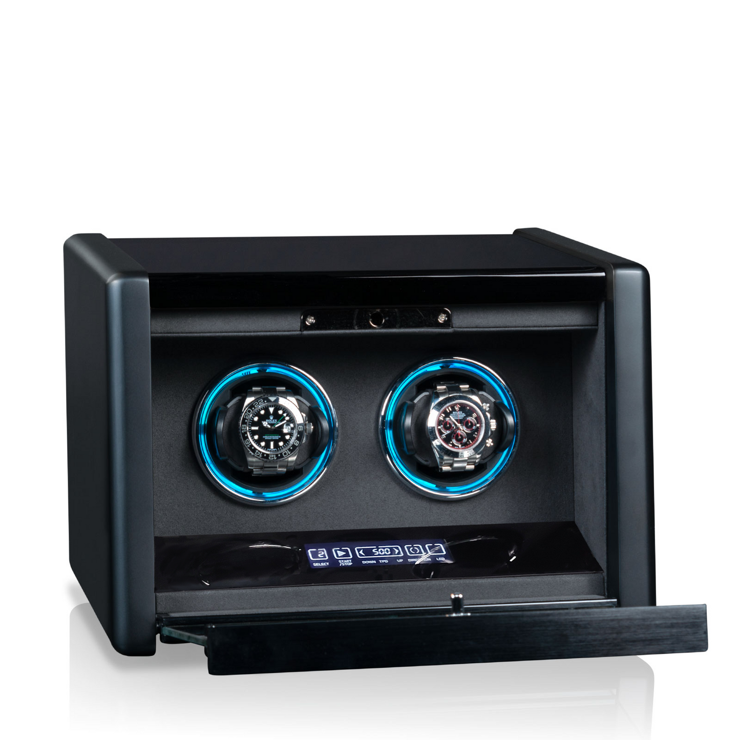 Rotelux Zenirra 2-slot watch winder, open