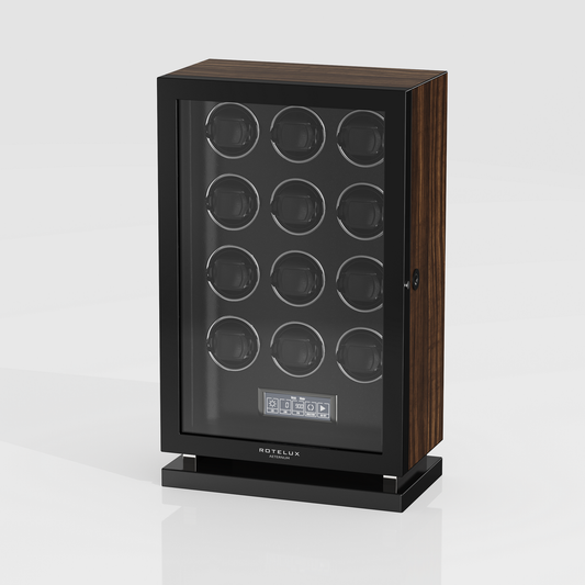 Rotelux Lignarose 12-slot watch winder, left perspective